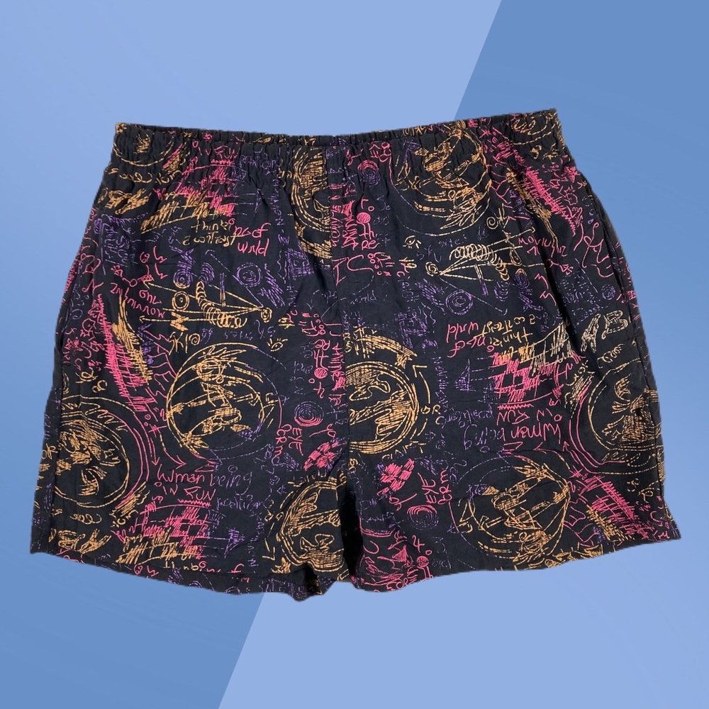 Vtg Surf Gear Black All Over Print Sketches Swim Board Short Men's 36/38